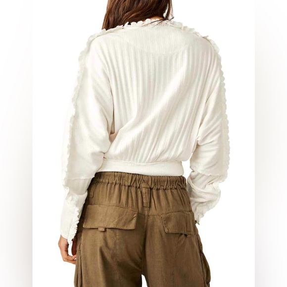 Free People White Ruffled Top - Picture 3 of 4